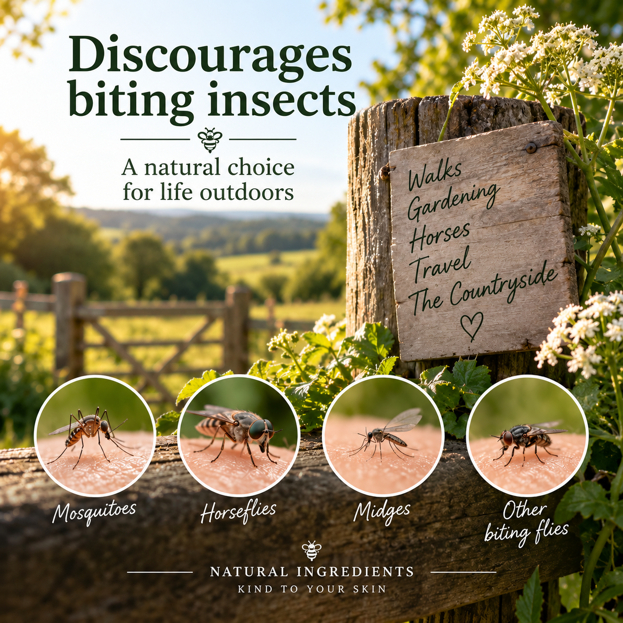 Natural outdoor balm traditionally used to discourage mosquitoes, horseflies, midges and other biting insects