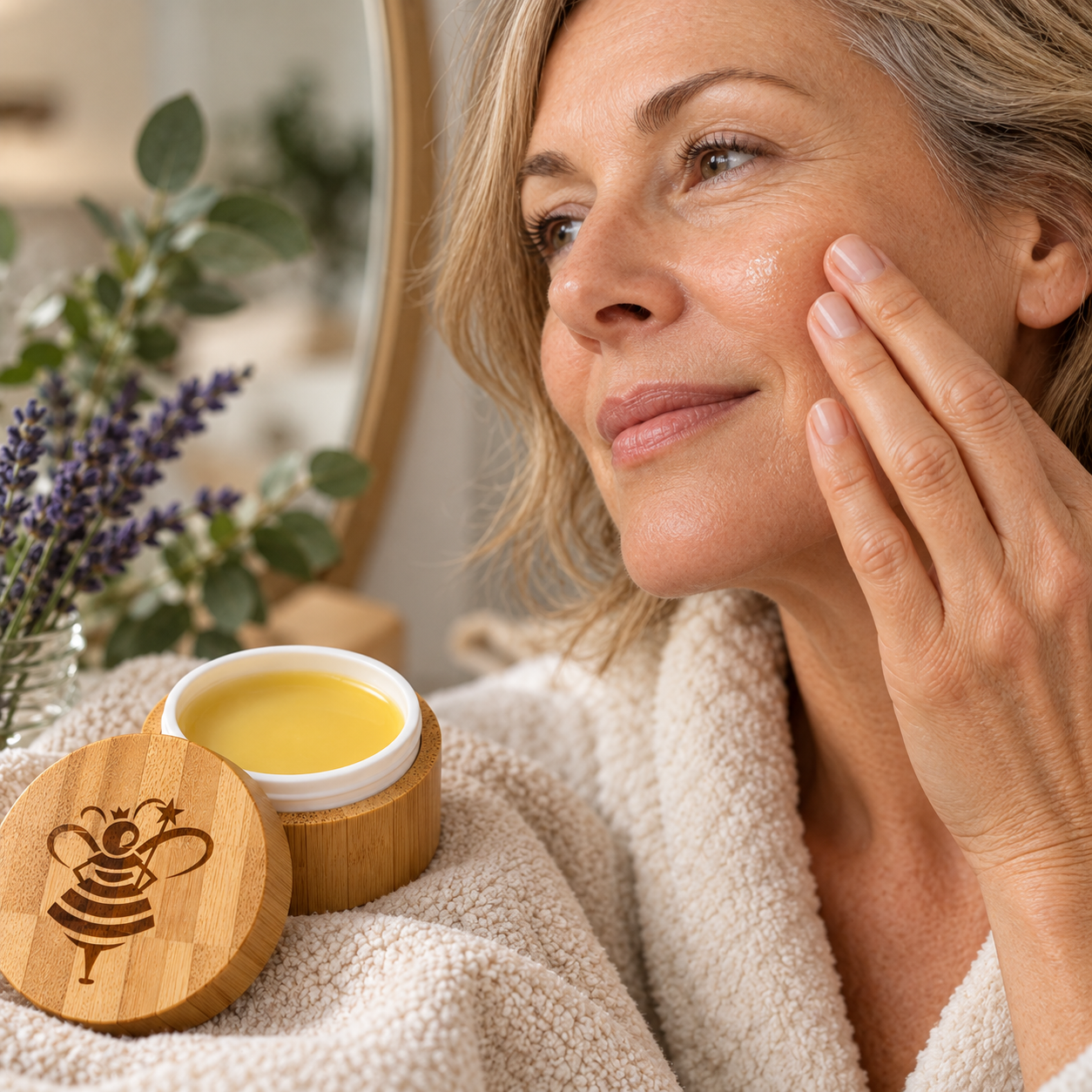 Woman applying Deeply Moisturising Revival Balm to her face